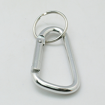 Aluminum Carabiner Keyring, with Iron Clasps, Oval, Silver, 57x30.5mm