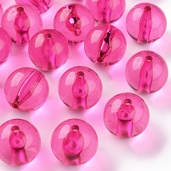 Transparent Acrylic Beads, Round, Fuchsia, 20x19mm, Hole: 3mm, about 111pcs/500g