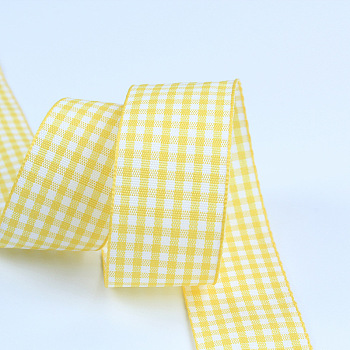 Polyester Ribbon, Tartan Ribbon, for Gift Wrapping, Floral Bows Crafts Decoration, Yellow, 1-1/2 inch(38mm), 50yards/roll(45.72m/roll