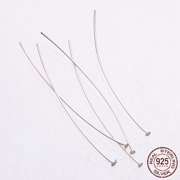 Sterling Silver Flat Head Pins, Silver, 44~45x0.3mm, Head: 1.5mm