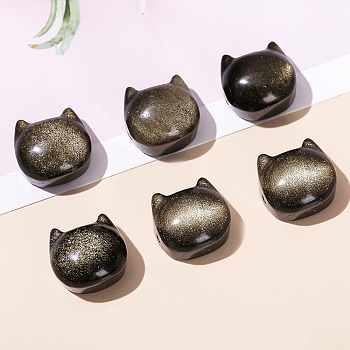 Natural Golden Sheen Obsidian Beads, Cat Head Shape, 9x14mm