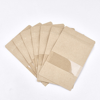 Resealable Kraft Paper Bags, Resealable Bags, Small Kraft Paper Stand up Pouch, with Window, Navajo White, 20x12cm