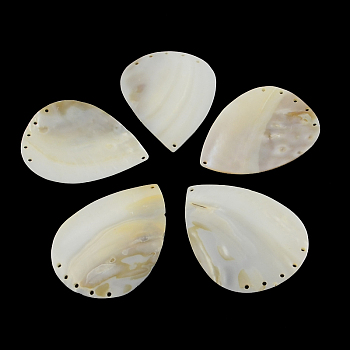 Teardrop Freshwater Shell Chandelier Components, Seashell Color, 76~82x57~61x2~4mm, Hole: 2mm