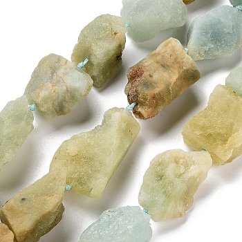 Raw Rough Natural Aquamarine Beads Strands, Nuggets, 20~31.5x13~24mm, Hole: 1~1.2mm, about 16~18pcs/strand, 16.14''~16.54''(41~42cm)