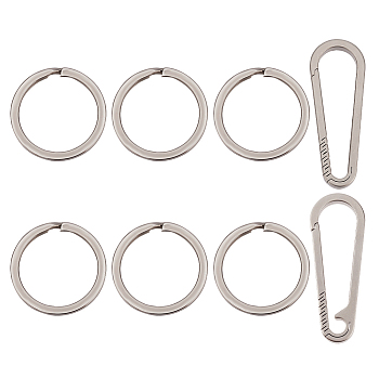 2Pcs 2 Styles Alloy Rock Climbing Carabiners, with 6Pcs Titanium Steel Keychain Clasps, Key Clasps, Platinum, 30~47.5x17.5~30x2.5~4mm, 1pc/style