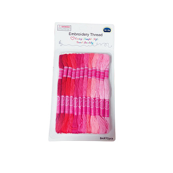 12 Skeins 12 Colors 6-Ply Polyester Embroidery Floss, Cross Stitch Threads, Gradient Color, Fuchsia, 0.4mm, about 8.75 Yards(8m)/Skein