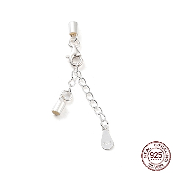 925 Sterling Silver Curb Chain Extender, End Chains with Lobster Claw Clasps and Cord Ends, Teardrop Chain Tabs, with S925 Stamp, Silver, 24mm.