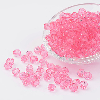 Transparent Acrylic Beads, Faceted Round, Pink, 10mm, Hole: 1mm