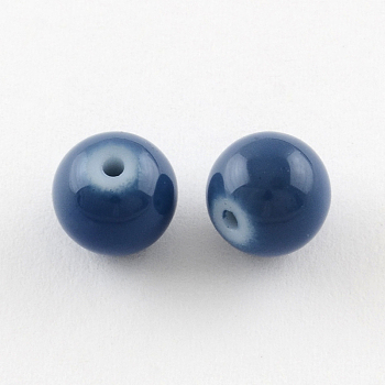 Painted Glass Bead Strands, Baking Paint, Round, Marine Blue, 6mm, Hole: 1.3~1.6mm, about 133pcs/strand, 31.4 inch