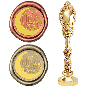 DIY Scrapbook, Brass Wax Seal Stamp and Alloy Handles, Moon Pattern, 103mm, Stamps: 2.5x1.45cm