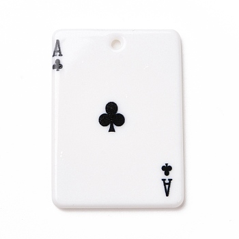Printed Acrylic Pendants, Rectangle with Playing Cards Pattern, Ace of Clubs, Black, 36x25.5x2mm, Hole: 1.8mm