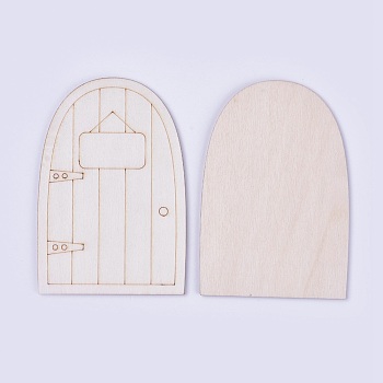 Wooden Fairy Door Decoration, Antique White, 9.9x6.75x0.2~0.3cm