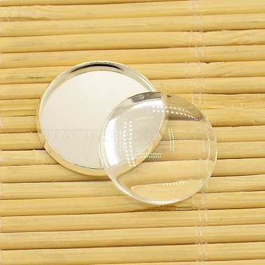 Brass Cabochons Settings and Flat Round Transparent Clear Glass Cabochons(KK-X0009-S-RS)-5