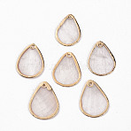 Natural Capiz Shell Pendants, Brass Edge Golden Plated, Teardrop, Linen, 25x18x0.8mm, Hole: 1.6mm(X-SSHEL-R144-04)
