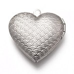 Tarnish Resistant 316 Stainless Steel Locket Pendants, Photo Frame Charms for Necklaces, Heart with Wave Pattern, Stainless Steel Color, 28.5x28.5x7mm, Hole: 2mm, Inner Diameter: 21x16.5mm(STAS-P268-05P)