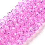 Baking Painted Transparent Glass Beads Strands, Imitation Opalite, Faceted, Round, Magenta, 8x6mm, Hole: 1.6mm, about 60~62pcs/strand, 39~40cm(DGLA-A034-J8MM-D05)
