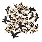 24Pcs 6 Styles Light Gold Alloy Enamel Pendants, Bird & Bat & Owl & Butterfly & Dragonfly, Black, 13~21x12~29x1.5~3.8mm, Hole: 1.5~2mm, 4pcs/style(ENAM-FP0002-40)