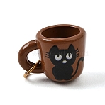 Printed 304 Stainless Steel Pendants, Cup with Cat Shape Charms, Golden, Coconut Brown, 12.5x17x12mm, Hole: 4.5mm(SA-CBA59B8-09A-G)