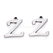 201 Stainless Steel Charms, Laser Cut, Stainless Steel Color, Letter.Z, 11.5x11x1mm, Hole: 1mm(STAS-R105-Z)