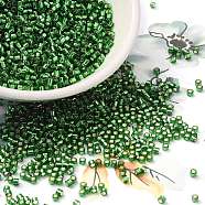 Glass Seed Beads, Silver Lined, Cylinder, Sea Green, 2x1.5mm, Hole: 1.4mm, about 5599pcs/50g(X-SEED-S042-04B-26)