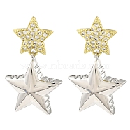 Rack Plating Brass Micro Pave Cubic Zirconia Star Dangle Stud Earrings, Long-Lasting Plated, Lead Free & Cadmium Free, Real 18K Gold Plated, 33.5x19.5mm(EJEW-H117-06GP)