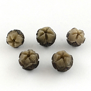 Undyed & Natural Bodhi Beads, Carved Lotus Beads, Buddha Beads, Black, 10~13.5x10~13mm, Hole: 2mm(WOOD-Q020-40)