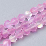 Synthetic Moonstone Beads Strands, Holographic Beads, Dyed, Frosted, Round, Hot Pink, 6mm, Hole: 0.5mm, 65pcs/strand, 15.7 inch(G-S283-6mm-13)
