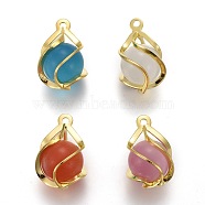Cat Eye Pendants, with Brass Findings, Mixed Color, Golden, 18x12.5mm, Hole: 1.4mm(KK-H738-04G)