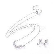 304 Stainless Steel Jewelry Sets, Brass Micro Pave Cubic Zirconia Pendant Necklaces and 304 Stainless Steel Stud Earrings, with Ear Nuts/Earring Back, Twelve Constellations, Clear, Libra, 465x1.5mm(SJEW-F211-01D-P)