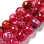 Natural Agate Beads Strands, Dyed & Heated, Round, Faceted, Cerise, 6mm, Hole: 1mm, about 62pcs/strand, 14.37~14.76 inch(36.5~37.5cm)(G-C082-A01-11)
