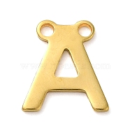 304 Stainless Steel Charms, Real 18K Gold Plated, Letter Charm, Letter A, 10x9x1mm, Hole: 1mm(STAS-Z074-04G-A)