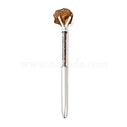 Raw Natural Tiger Eye Chip on Top Ball-Point Pen, Iron Ball-Point Pen, Office School Supplies, 164~173x20.5~33x19.5~27mm(AJEW-G063-01C)