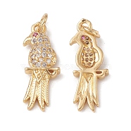 Rack Plating Brass Micro Pave Cubic Zirconia Pendants, Bird Charm, Cadmium Free & Lead Free, Long-Lasting Plated, with Jump Ring, Real 18K Gold Plated, 18.5x8x2.5mm, Hole: 0.9mm(KK-G452-18G)