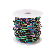Vacuum Plating 304 Stainless Steel Paperclip Chains, Unwelded, with Spool, Flat Oval, Rainbow Color, 6x1.5mm, about 5m/roll(CHS-TA0001-10)