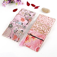 Square Chinese Style Brocade Zipper Bags with Tassel, for Bracelet, Necklace, Random Pattern, Pink, 11.5x11.5cm(PW-WG45645-10)