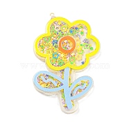 Oil Hourglass Beads Acrylic Pendants, Golden, Flower, 61x39.5x5mm, Hole: 1.6mm(MACR-K347-02C)