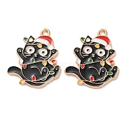 Christmas Theme Alloy Enamel Pendants, Light Gold, Cat Charm, Hat, 25x20.5x1.5mm, Hole: 1.5mm(ENAM-Z022-03B)