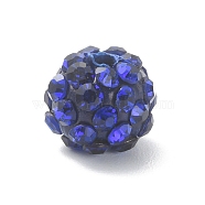 Rhinestone Pave Disco Ball Beads, Polymer Clay Rhinestone Beads, Round, Sapphire, 8mm, Hole: 1.8mm(RB-TAC0002-02B-02)