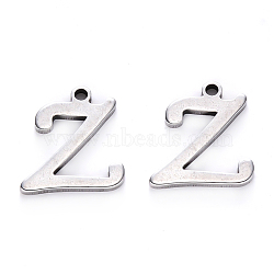 Tarnish Resistant 201 Stainless Steel Charms, Laser Cut, Stainless Steel Color, Letter.Z, 11.5x11x1mm, Hole: 1mm(STAS-R105-Z)