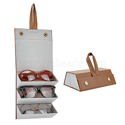 PU Leather Trapezoid Multiple Glasses Case, 3 Slots Travel Sunglasses Organizer Holder, Saddle Brown, 162x125x60mm(AJEW-WH0258-805A)