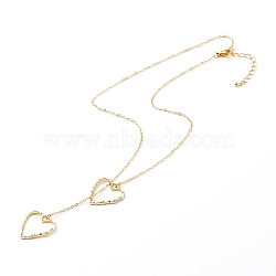 Rack Plating Alloy Lariat Necklaces, with Brass Cable Chains, Textured Heart, Golden, 18.9 inch(48cm)(NJEW-JN03492)