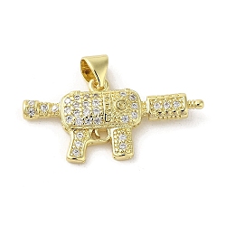 Rack Plating Brass Micro Pave Cubic Zirconia Pendants, Gun, Long-Lasting Plated, Cadmium Free & Lead Free, Real 18K Gold Plated, 13.5x28x3mm, Hole: 3.5x3mm(KK-C052-08C-G)