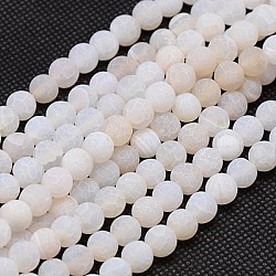 Natural Weathered Agate Beads Strands, Dyed, Frosted, Round, White, 8mm, Hole: 1mm, about 46pcs/strand, 15 inch(X-G-G589-8mm-03)