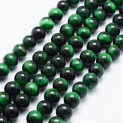 Natural Tiger Eye Beads Strands, Dyed & Heated, Round, Green, 8mm, Hole: 1mm, about 48pcs/strand, 14.6 inch(37cm)(G-F561-8mm-B01)