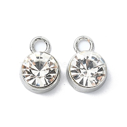 Rack Plating Alloy Rhinestone Charms, Flat Round, Platinum, 13x9x6.5mm, Hole: 3mm(FIND-M014-16F-P)