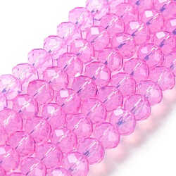 Baking Painted Transparent Glass Beads Strands, Imitation Opalite, Faceted, Round, Magenta, 8x6mm, Hole: 1.6mm, about 60~62pcs/strand, 39~40cm(DGLA-A034-J8MM-D05)