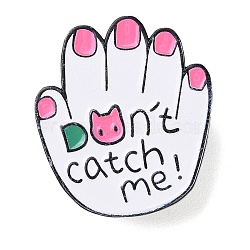 Black Aolly Brooches, Enamel Pins, Hand with Word Don't Catch Me, 30x26.5x2mm(JEWB-U005-05C)