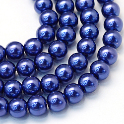 Baking Painted Pearlized Glass Pearl Round Bead Strands, Dark Blue, 10~11mm, Hole: 1.5mm, about 85pcs/strand, 31.4 inch1.5mm(HY-Q003-10mm-19)