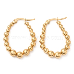 304 Stainless Steel Beaded Teardrop Hoop Earrings, Real 18K Gold Plated, 31x24x5mm(EJEW-M221-01G)