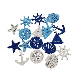 Ocean Theme Wood Cutouts, DIY Craft Supplies, Anchor & Helm & Shell Shape, Mixed Color, 33~36mm, 50pcs/set(PW-WG7F1F2-01)